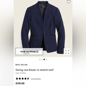J. Crew SUIT! Going out blazer and Cameron slim pant, navy, size 4, worn once!